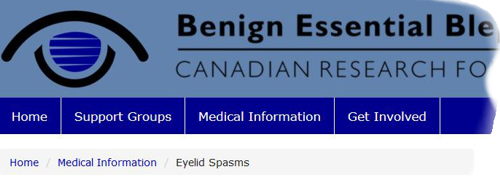 screen capture of blepharospasm.ca top navigation bar